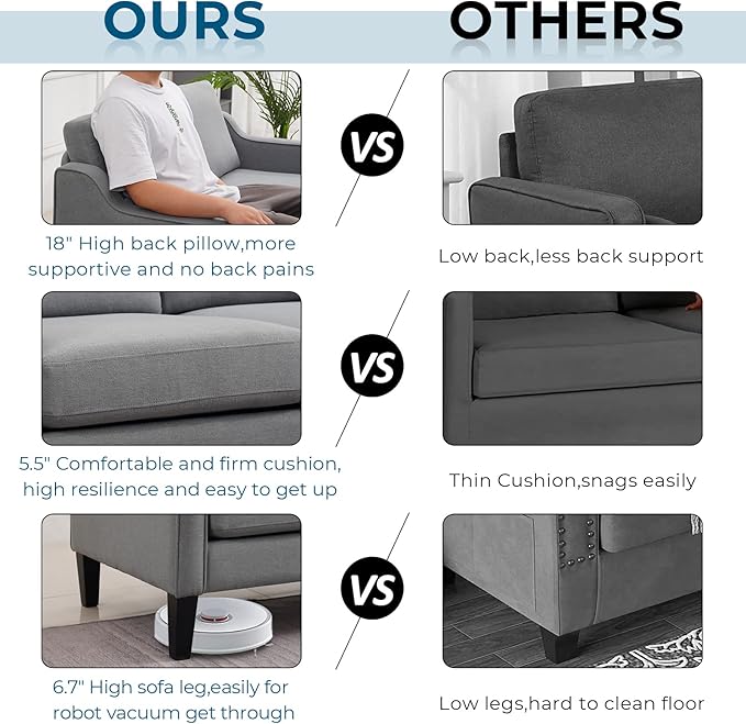 VINGLI Loveseat 53" Small Couch Loveseat Sofas for Living Room Mid Century Modern Sofa Couch Light Grey Love Seat Couches with Scooped Arms for Small Spaces, Bedroom, Apartment, Studio