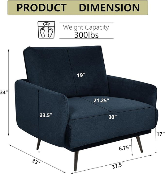 Oversized Accent Chair for Living Room Chairs Reading Arm Chair Comfy Modern Single Sofa Side Chairs with Metal Legs & Soft Cushion for Bedroom, Waiting Room (Velvet Navy Blue, Set of 1)