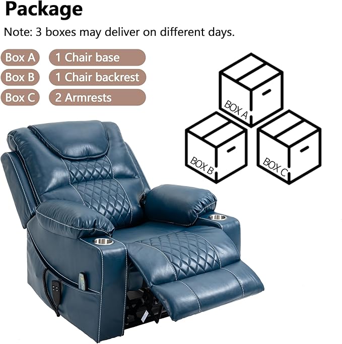 Large Power Lift Recliner Chair Sofa with Massage and Heat for Big and Tall Elderly,Infinite Positions,Dual Motor,Cup Holders,Air Leather Home Theater Seat