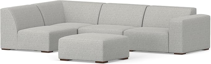 SIMPLIHOME Rex Left Corner Sectional Modular Sofa and Ottoman Set in 100% Recycled Polyester Tightly Woven Performance Fabric, Pale Grey, 116-inch-wide L-Shaped Sofa and 34-inch-Wide Ottoman