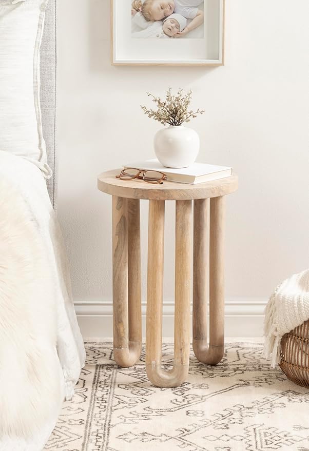 Kate and Laurel Kenzo Modern Wooden Round Side Table; 14 x 14 x 20; Light Natural; Transitional Wood End Table for Use as Bedroom Nightstand or Living Room Accent Table