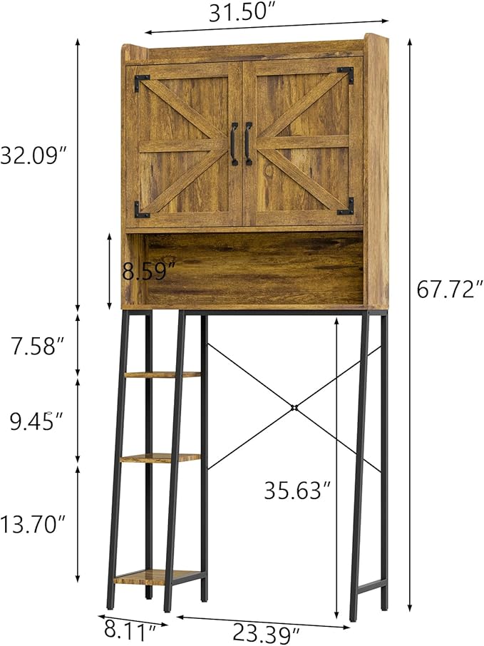 Vabches Over The Toilet Storage Cabinet, Farmhouse Storage Cabinet Over Toilet with Barn Doors & Toilet Paper Holder Stand,Home Space-Saving Toilet Rack, for Restroom, Laundry and Bathroom