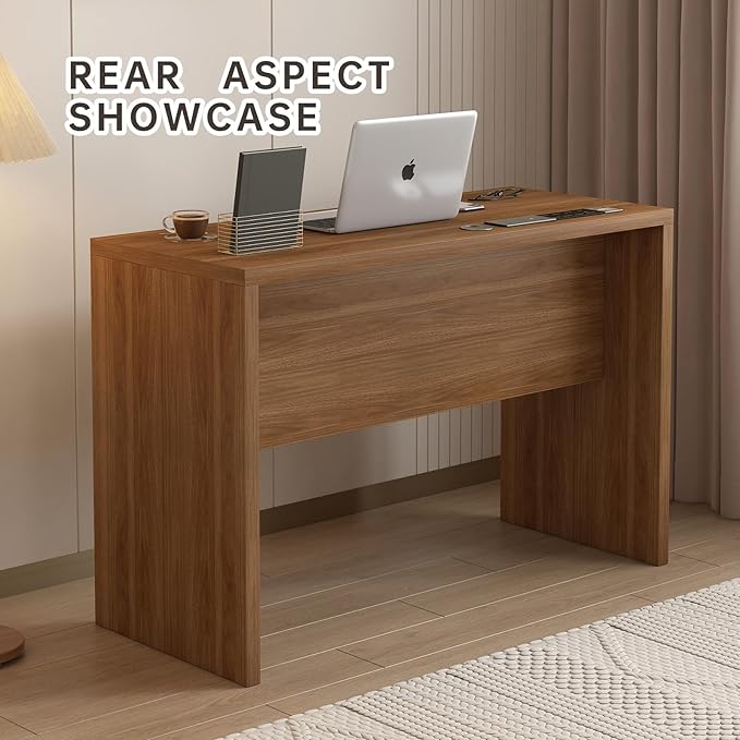 Dongge 47-Inch Office Desk with Pull-Out Outlet, Computer Desk with 2 Sturdy Drawers, Writing/Gaming/Work/Study Desk for Bedroom, Living Room & Home Office, Brown