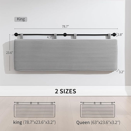UEV King Headboard Only, Wall Mounted Hanging Upholstered Bed Head Board, Modern Vertical Channel Design of Fine Flannel, Elegant Grey Fluted Headboard for Bedroom (Grey, King Size)