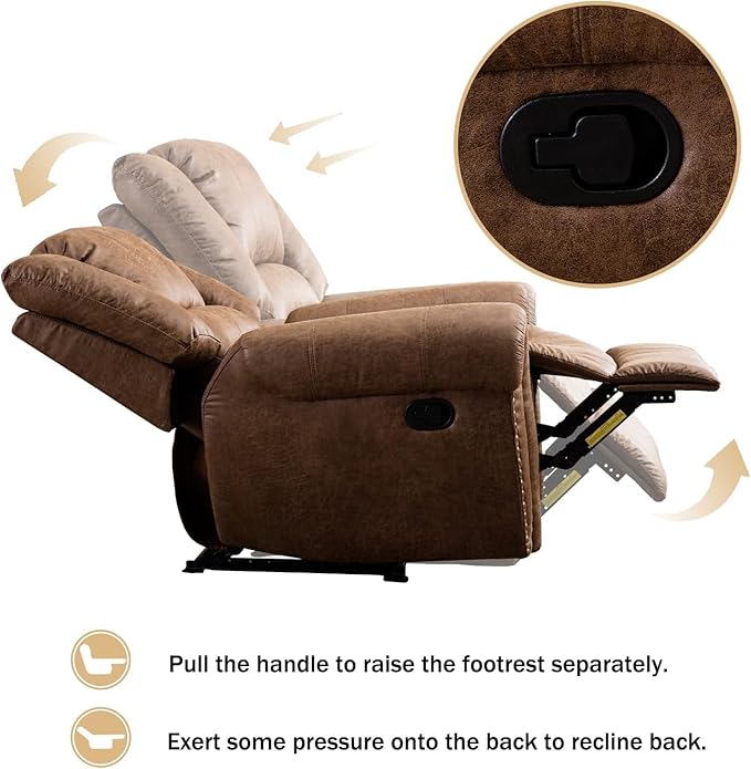 CANMOV Leather Recliner Chair Set of 2, Classic and Traditional Manual Recliner Chair with Comfortable Arms and Back,Manual Single Recliner Sofa for Living Room, Nut Brown