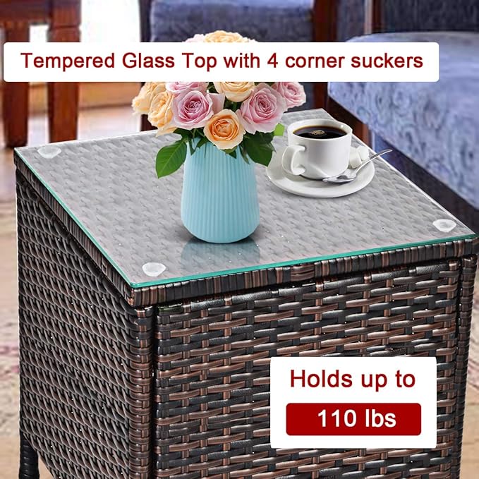 COSTWAY 3 PCS Patio Furniture Set, Outdoor Wicker Conversation Set with Tempered Glass Coffee Table, Seat Cushions, Rattan Wicker Chairs for Poolside Balcony Porch Backyard, Red