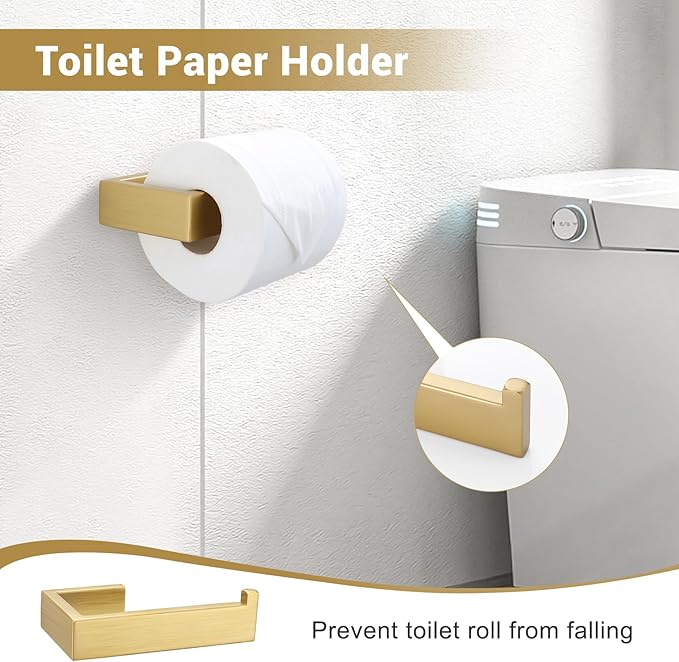 Brushed Gold Bathroom Hardware Set, 4-Piece Bath Towel Bar Set SUS304 Stainless Steel Towel Rack Set for Bathroom, 23.6 inches Bathroom Towel Holder Set Wall Mounted