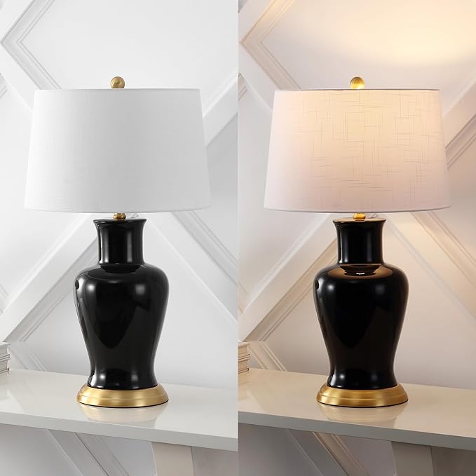 JONATHAN Y JYL4026F Julian 29" Traditional Classic Ceramic Urn LED Table Lamp, Black for Bedroom, Living Room, Kitchen, Home Office, Kids Room