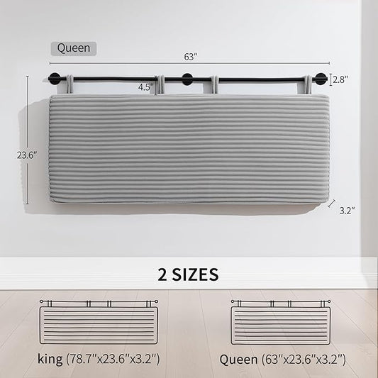 UEV Queen Headboard Only, Wall Mounted Hanging Upholstered Bed Head Board, Modern Vertical Channel Design of Fine Flannel, Elegant Grey Fluted Headboard for Bedroom (Grey, Queen Size)