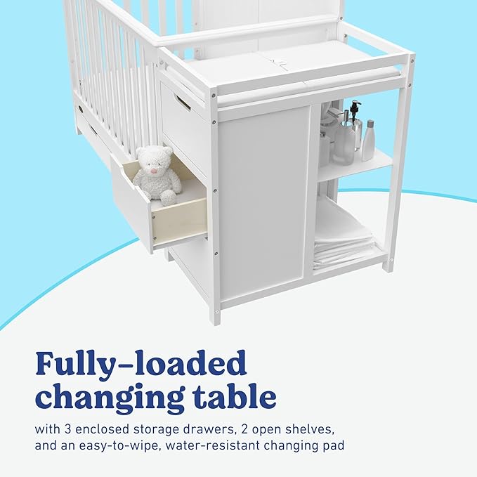 Graco Hadley 5-in-1 Convertible Crib & Changer (White) – GREENGUARD Gold Certified, Fits Standard Crib Mattress, Converts to Toddler Bed and Full Bed, 4 Adjustable Mattress Heights