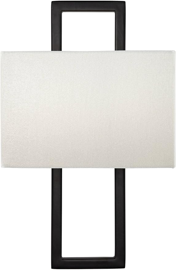 Possini Euro Design Modena Modern Wall Light Sconces Set of 2 Black Hardwired 9 1/2" Fixture Shimmery Silvery Faux Silk Half Shade for Bedroom Bathroom Vanity Living Room Home Hallway Dining House