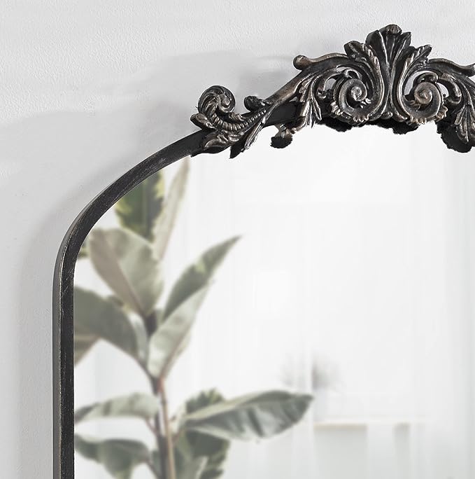 Kate and Laurel Arendahl Traditional Arch Mirror, 24 x 36, Antique Black, Baroque Inspired Wall Decor