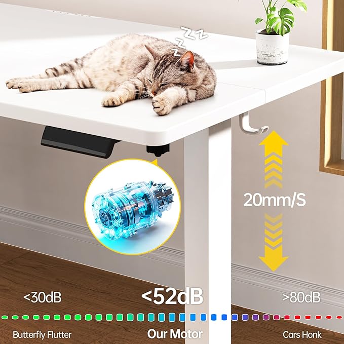 Veken 63x27.6 Inch Large Electric Standing Desk, Heights Adjustable,Sit to Stand Up, Work Home Office Computer Table for Walking Pad, Gifts for Dad, Wooden Desktop Desks, White