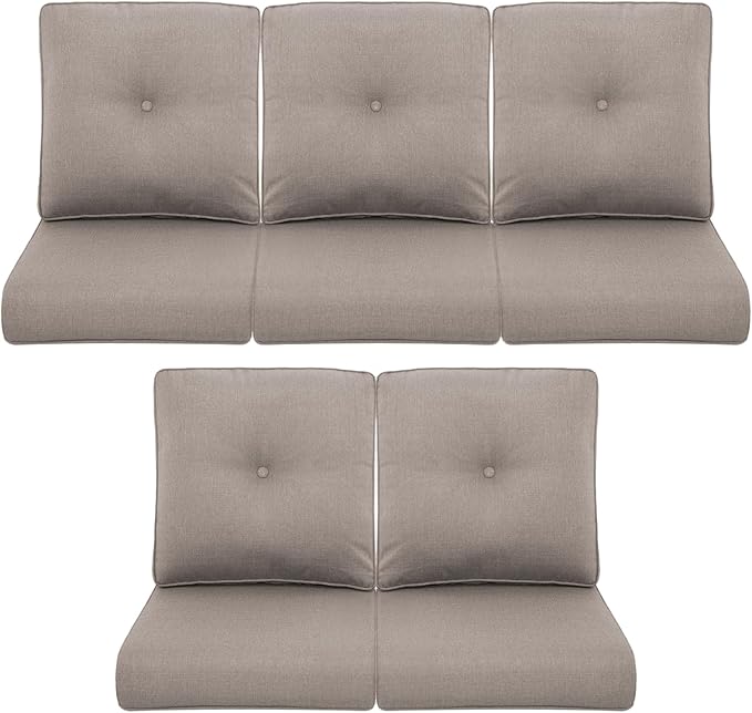 Patio Chair Cushions 5 Packs - Outside 22x24 High Back Water-Resistant Cushion with Zipper Cover for Outdoor Glider Rocking Chairs Loveseat 3-seat Couch Sofa – Grey/Buckle