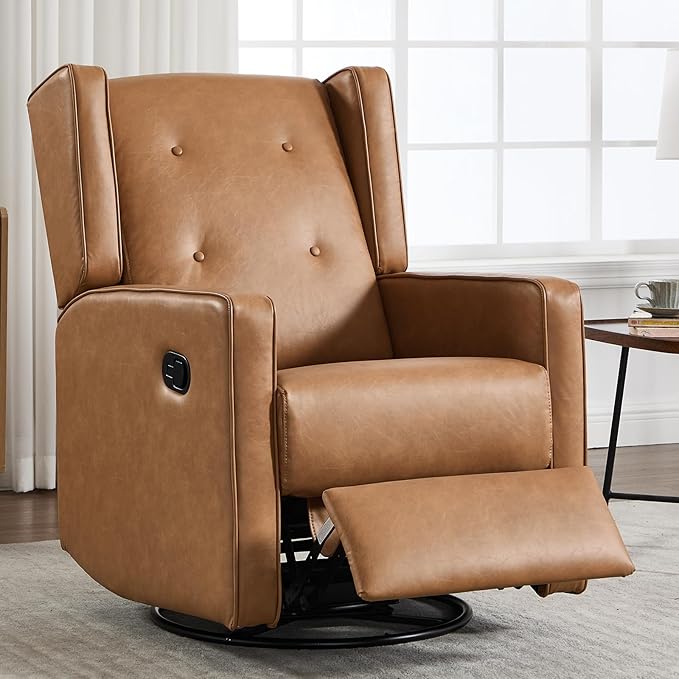 CANMOV Swivel Rocker Recliner Chair, Nursery Glider Chair, Nursery Rocking Chairs, Manual Reclining Chair, Brown