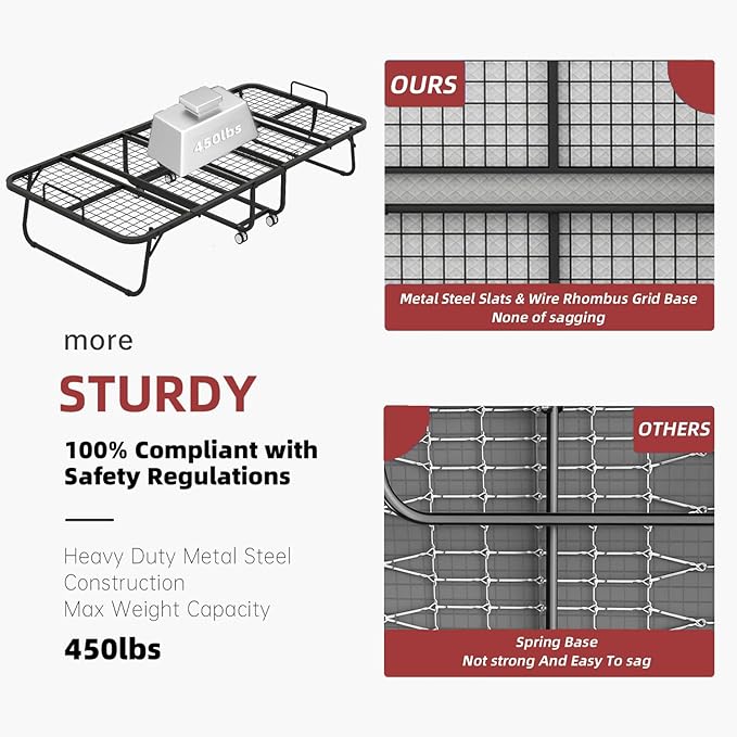 Folding Bed with Mattress, 75''x46'' upsize with Upgraded Sturdy Frame, Adult Portable, Space Saving