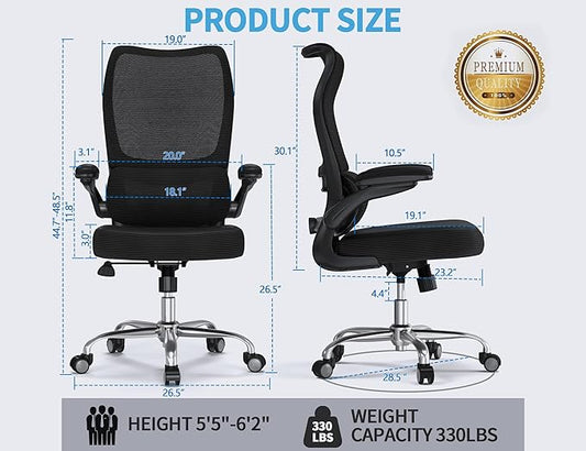 TRALT Ergonomic Office Chair - Desk Chair with Wave High Back Adjustable Lumbar Support Computer Chair - Gaming Chairs Mesh Backrest and PU Leather Seat for Home Reading Chairs to Adults(Black)