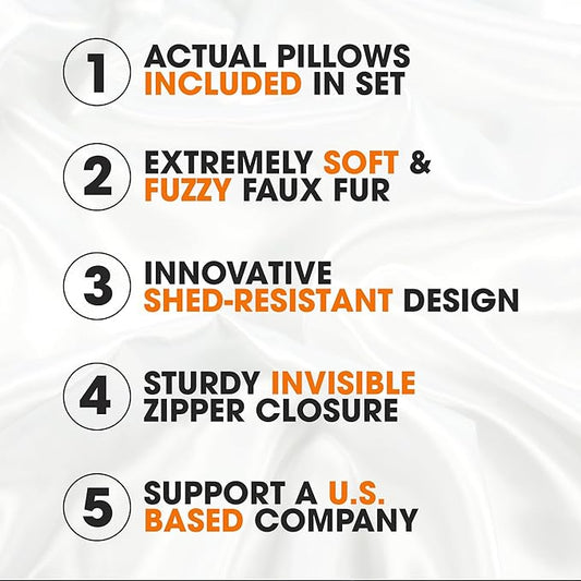 Cheer Collection Faux Fur Throw Pillows - Decorative Pillows for Couch, Bed Throw Pillows, Black Accent Pillows for Bedroom or Living Room Aesthetic, Set of 2 Furry Throw Pillows, 12" x 20"