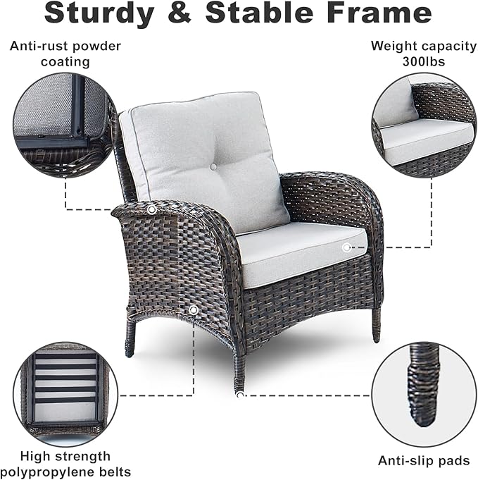 HUMMUH 8-Piece Outdoor Patio Furniture PE Wicker Patio Conversation Set,High Back Patio Couch with Ottomans Outdoor Chairs for Backyard,Porch,Deck