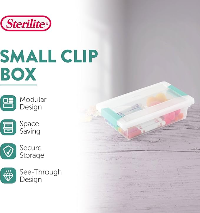 Sterilite 18-Pack Clip Box, Stackable Clear Plastic Bins with Latching Lids, Small - Writing, Arts or Crafts Supplies Storage Containers for Home, Office, Classroom and Workshop Organization