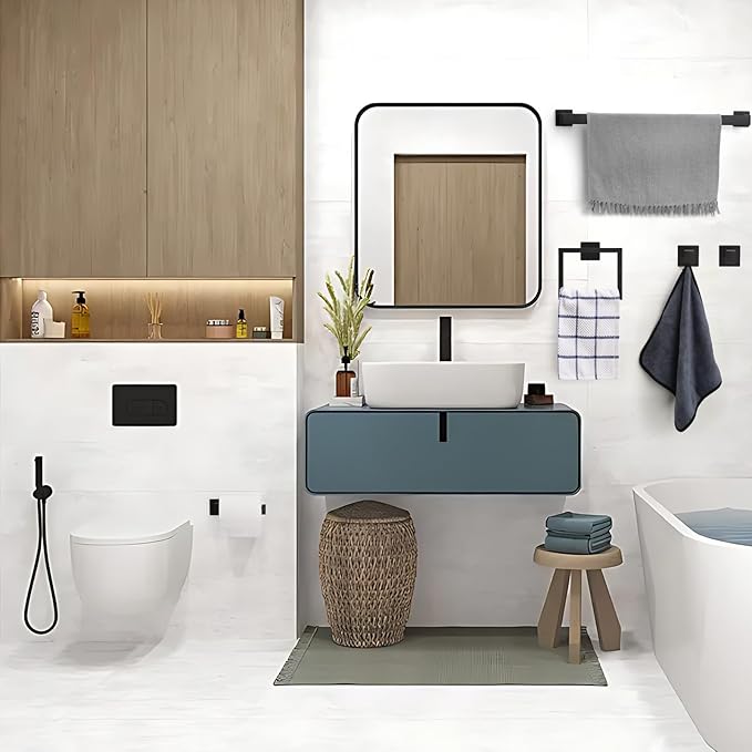 10 Pieces 23.6-Inch Bathroom Hardware Accessories Set,Black TStainless Steel Bathroom Hardware Set,Bath Towel Bar Kit