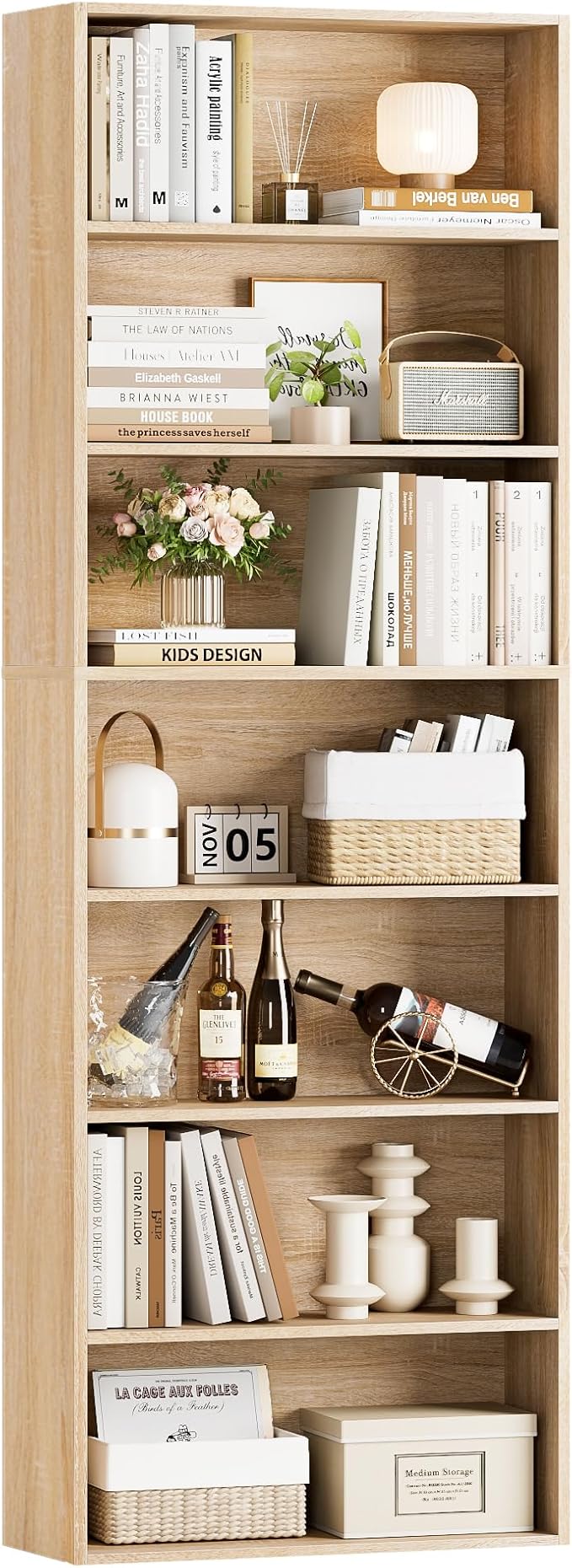 FACBOTALL 82" Tall Bookshelf, 7-Tier Open Shelves Bookcase, Freestanding Display Storage Shelves, Tall Bookcase Home Decor Furniture for Home Office, Living Room, Bedroom, Light Oak