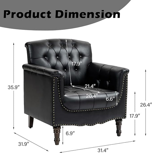 Lumibee Faux Leather Armchairs, Contemporary Accent Chairs Set of 2 with Nailhead Trims & Wood Legs for Living Room, Upholstered Comfy Arm Chairs for Office,Bedroom-Black