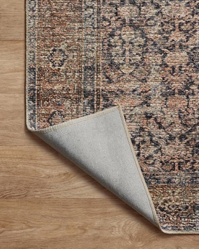 Loloi Amber Lewis Billie Collection, Ink & Salmon 2'-6" x 7'-6" Area Rug – Antique & Distressed Accent Rugs for Living Room, Bedroom, Entryway & Hallway, No Shed High Traffic Area Home Decor Rug