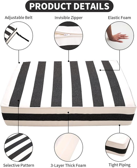 Outdoor Seat Cushions Set for Patio Furniture Deep Seating Patio Cushion Set Weather-Resistant Thick Cushions 25.6" W x 25.6" D x 5”T,Black Stripes