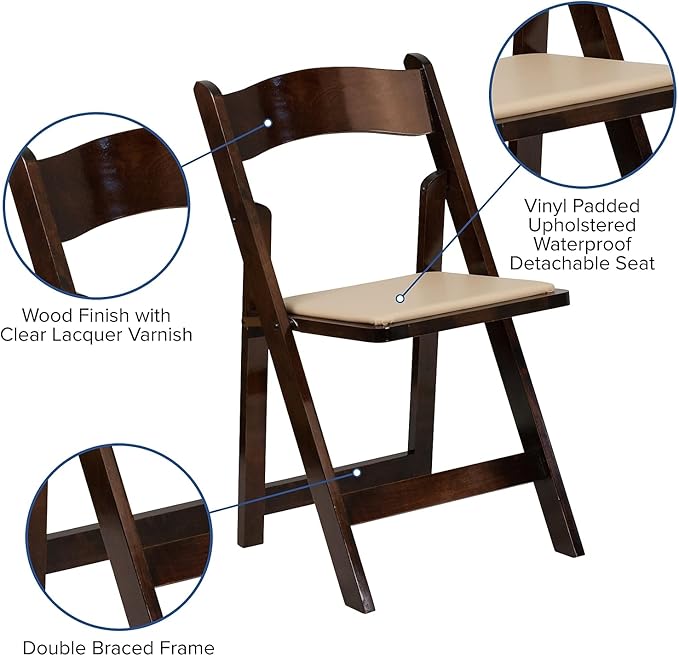 Flash Furniture 4 Pack HERCULES Series Fruitwood Wood Folding Chair with Vinyl Padded Seat