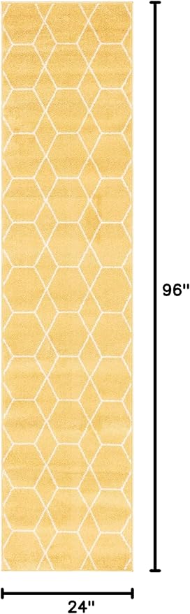 Unique Loom Trellis Frieze Collection Area Rug - Geometric (2' x 8' 8" Runner, Yellow/ Ivory)