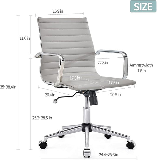 Gray Office Chair Ergonomic Computer Desk Chairs Executive Conference Room Chair Leather Modern Home Office Chair for Desk Mid Back Adjustable Swivel Chairs with Lumbar Support(Gray)…
