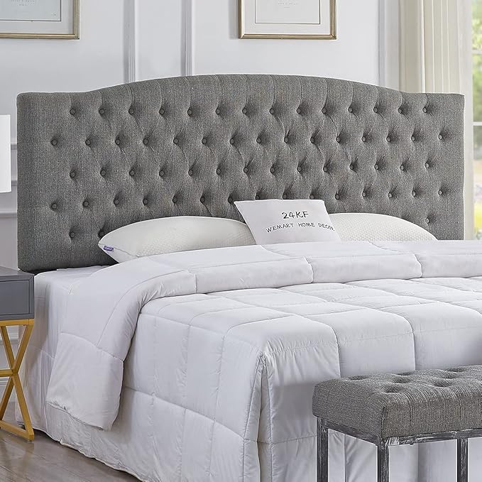 24KF Upholstered Tufted Button Linen Fabric Headboard,Comfortable Fashional Headboard King/CA King Size,Granite