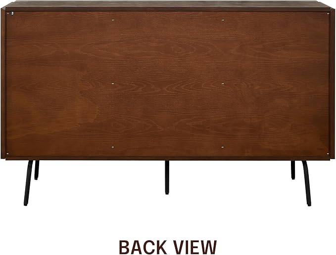 NTC MOSSIC Modern Sideboard with 3 Doors, Natural Rattan Storage Cabinet, Buffet with Metal Legs, Boho Accent Cabinet for Living Room, and Entryway, Effortless Assembly - Dark Walnut