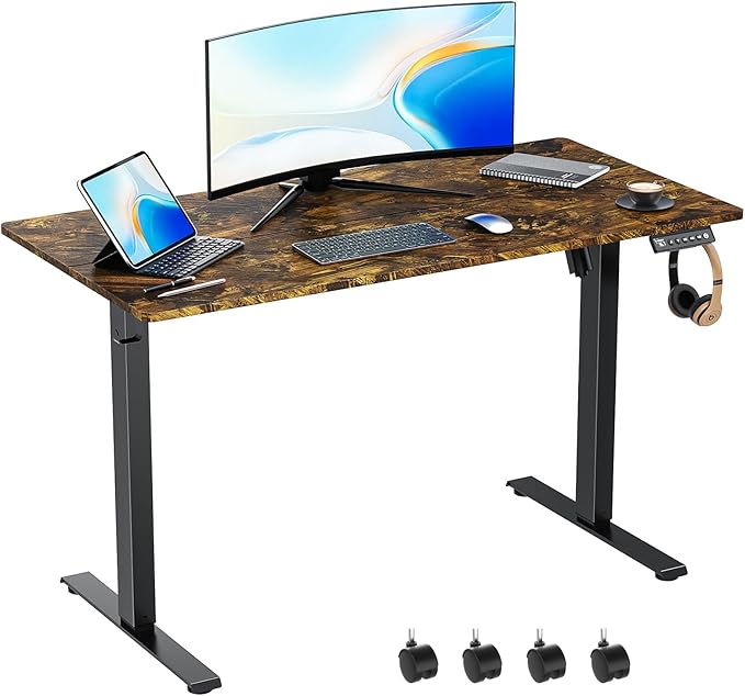 48 x 24 Inch Electric Standing Desk Adjustable Height, Sit Stand Desk, Stand up Desk for Home Office, Computer Workstation (Spliced Desktop,Rustic Brown)