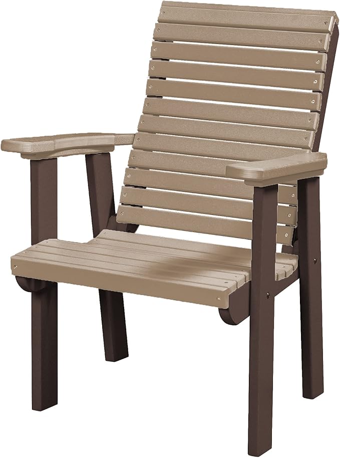 DutchCrafters Modern Horizontal Slat High Back Poly Outdoor Patio Chair (Tudor Brown & Weatherwood)