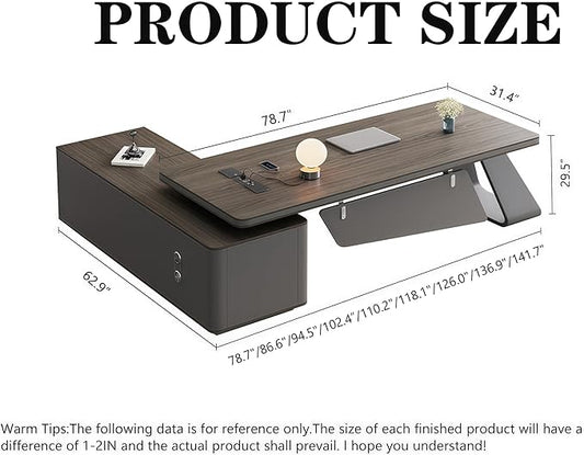 L Shaped Executive Desk, 110.2 inch Large Executive Computer Desk Set Drawers and Lockable, Power Socket and USB Port Storage, Without Display Racks and Bookshelves