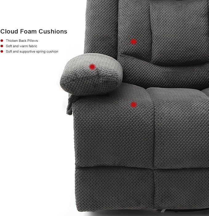 Recliner Chair Oversized 360° Swivel Rocker Recliners with Massage and Heating Theater Chairs Lounge Sofa Adults Lazy Sofas Single Couch for Living Room Overstuffed Armrests XL (Grey)