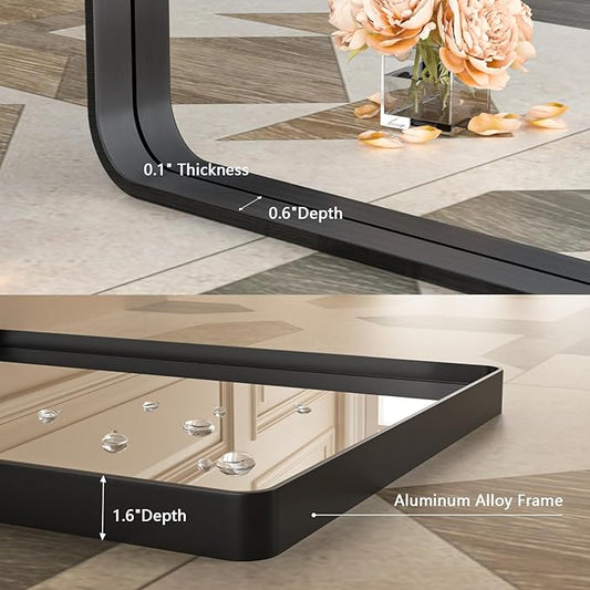 Black Metal Framed Bathroom Mirror for Wall,40X38 Rounded Rectangle Mirror, Matte Black Bathroom Vanity Mirror Farmhouse, Anti-Rust, Tempered Glass, Hangs Horizontally or Vertically
