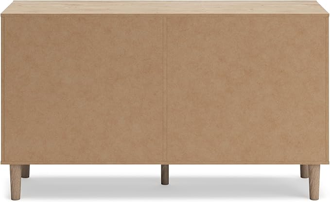 Signature Design by Ashley Cielden Coastal 6-Drawer Dresser, Bronze-Tone Knobs, Safety Stop, Textured Cane Details, 62.01" W x 19.65" D x 35.67" H, Light Brown