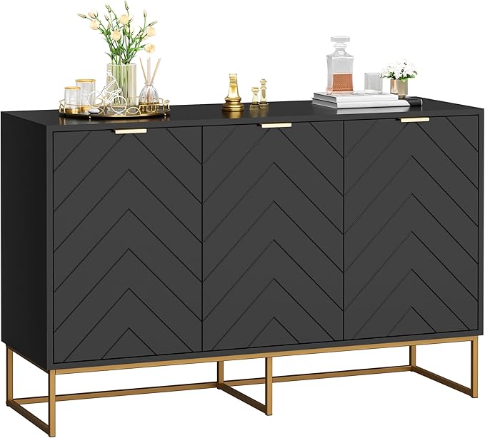 Scurrty Sideboard Cabinet with 3 Doors Buffet Cabinet with Adjustable Shelf, Storage Buffet with 3 Doors (Black)