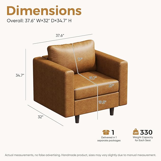 ABCASA Faux Leather Oversized Accent Chair with Storage Deep Seat Single Sofa Large Reading Armchair for Living Room Bedroom Office Brown