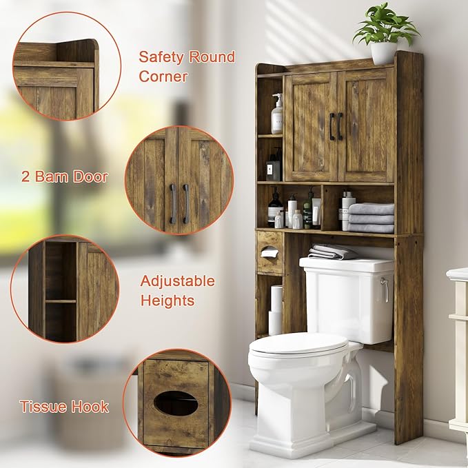 Vabches Over The Toilet Storage Cabinet, Farmhouse Storage Cabinet Over Toilet with Barn Door,Home Space-Saving Toilet Rack for Bathroom, Restroom and Laundry
