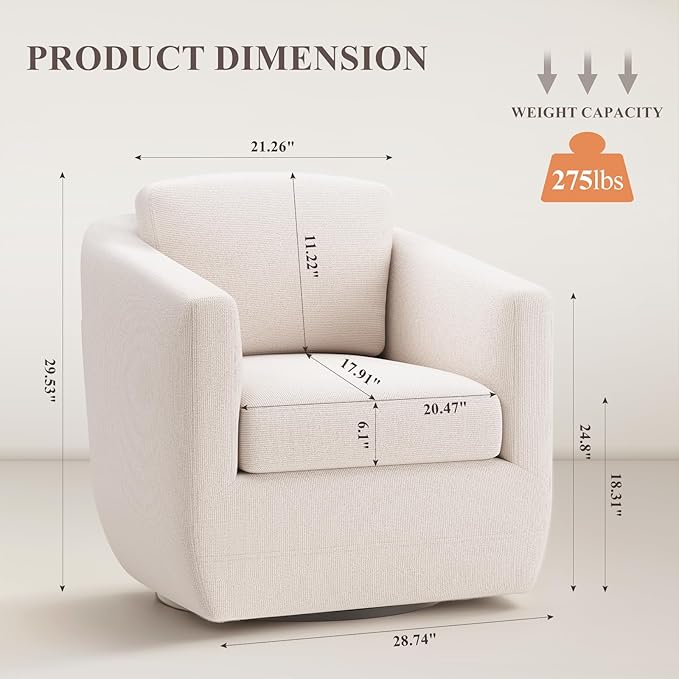 COLAMY 360° Swivel Accent Chair with Pillow, Living Room Armchair No-Sag Foam & Sturdy Metal Base, Fully Assembled Swivel Accent Single Sofa for Bedroom Living Room, Reading Room, Beige