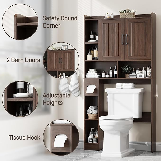 Over The Toilet Storage Cabinet, Farmhouse Storage Cabinet Over Toilet with Barn Door,Home Space-Saving Toilet Rack, for Bathroom, Restroom, Laundry
