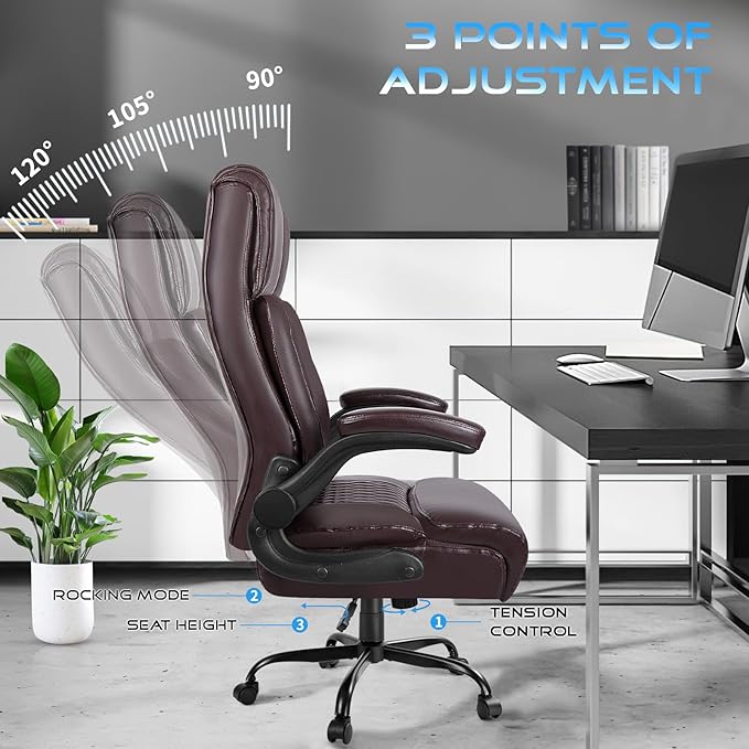 VITESSE Executive Office Chair,Heavy Duty Office Chair with Flip up Armrest,Ergonomic High Back Computer Gaming Chairs Home 400lbs, Big and Tall with Lumbar Support(Brown)