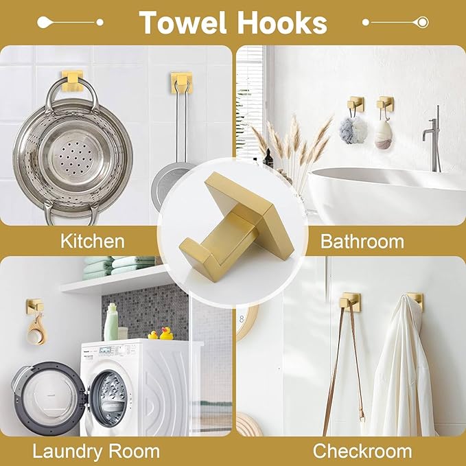 TNOMS Brushed Gold 10 Pieces Bathroom Hardware Accessories Set Towel Bar Set Towel Holder&Racks Set for Bathroom,SUS304 Stainless Steel,Wall Mounted 16-Inch