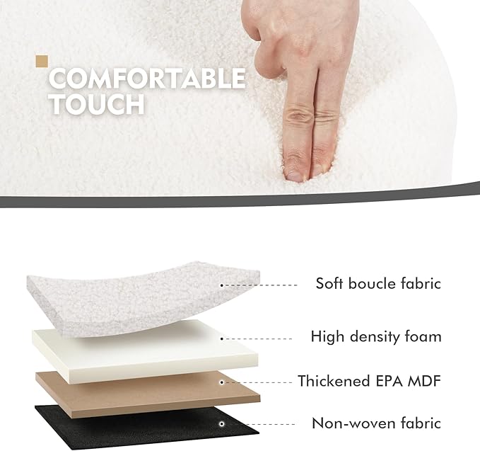 PINPLUS Round Ottoman with Storage Set of 2, Vanity Stool with Tray Storage for Bedroom, Small Teddy Velvet Foot Rest Stool Ottoman for Living Room, Dorm (White)