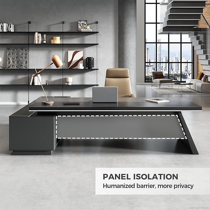 Modern L Shape Executive Desk with Storage Drawers – Large Black Corner Executive Desk for Home Workspace, Spacious Computer Table with Cabinets (Black/Right, 79" L * 63" W * 30" H)