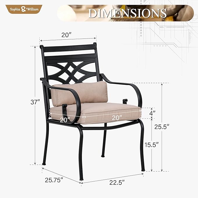 Sophia and William Patio Dining Chairs Set of 6, Outdoor Metal Armchairs, Outdoor Dining Chairs